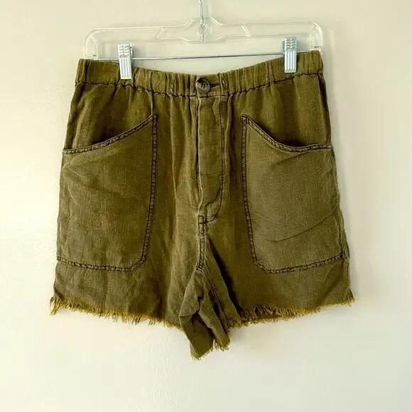 Free People Tomboy Raw Hem High Waisted Shorts Green Size Small Linen - Picture 2 of 11